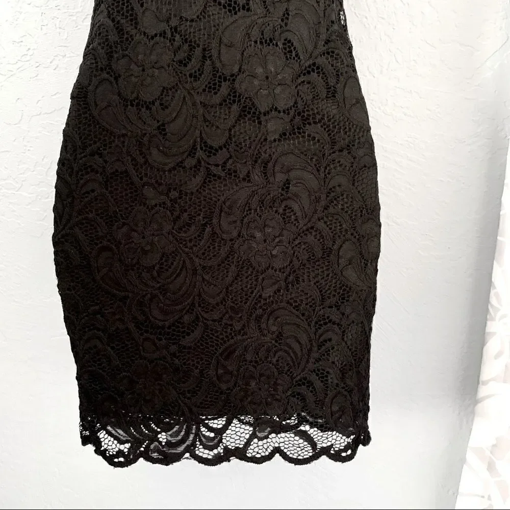 Ambiance Black Lace Overlay Midi Dress Size Small - Picture 11 of 15
